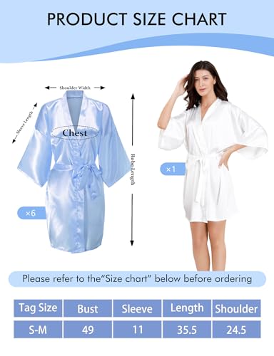 Image of EPLAZA 7Pcs Bride Bridesmaid Robe Set women satin robe Wedding Bridal Party | Soft Satin Silk, Short Sleeve, Lightweight breathable, Fits 100-150lbs, Gifts for wedding day bachelor party