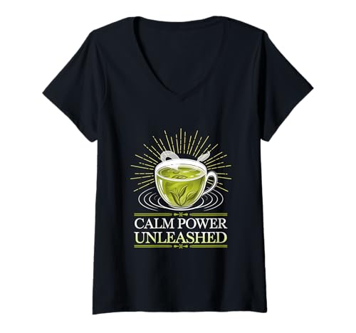 Femme Calm Power Unleashed Bougie chauffe-plat Vert lever de soleil Zen Bliss Glow T-Shirt avec Col en V