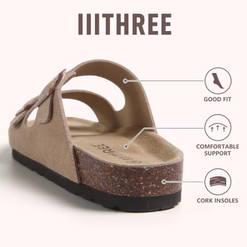 IIITHREE Cork Footbed Womens Sandals, Two Adjustable Strap with Bucklse Flat Slide Sandals, Arch Support Summer Sandals for Women - image 6