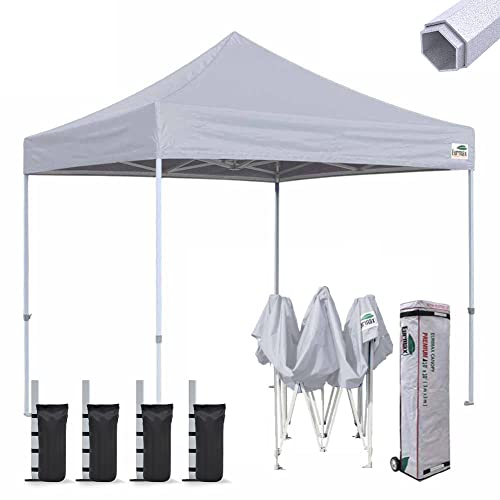 Eurmax Usa Premium 10'X10' Ez Pop-Up Canopy Tent Commercial Instant Canopies Shelter With Heavy Duty Wheeled Carry Bag Bonus 4 Sand Bags(Grey) #TOP7