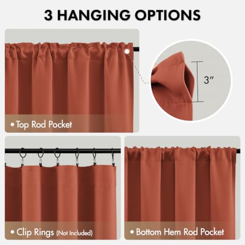 Image of MIULEE Set of 4 Burnt Orange 45 Inch Short Blackout Kitchen Window Curtains | Bedroom Drapes, Light Blocking Privacy Curtains for Small Windows, Bathroom, RV /Motorhome, Laundry, Top&Bottom Rod Pocket