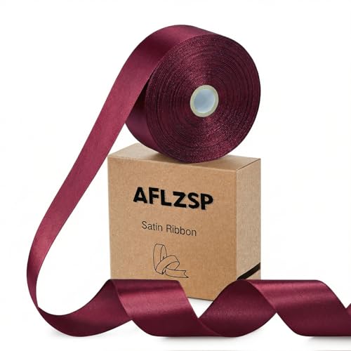AFLZSP Ribbon for Gift Wrapping Burgundy Satin Roll for Bows & Eternal Flower Making Fathers Day Decoration 1-1/2 Inch x 50 Yds.