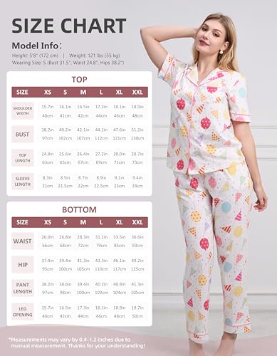 Image of NAP BOUND 100% Cotton Women's Pajama Sets Short Sleeve Button Down Soft Pjs 2 Piece Lounge Set with Pocket Nightwear XS-XXL