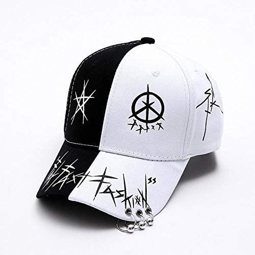 Baseball Cap Cap Kappe Mütze Männer Frauen Baseball Cap Mit Ring Weiß Schwarz Farbdruck Hip Hop Muster Hut Liebhaber Hüte Weiblich Männlich Zubehör,Black White Cover