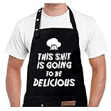 CosArt Funny Apron For Men,Women.This Is Going To Be Delicious Sign Waterproof Three Adjustable Knock Adjustable Apron,Best Gift For Dad,Boy Friend In Birthday Father's Day, Black, One Size