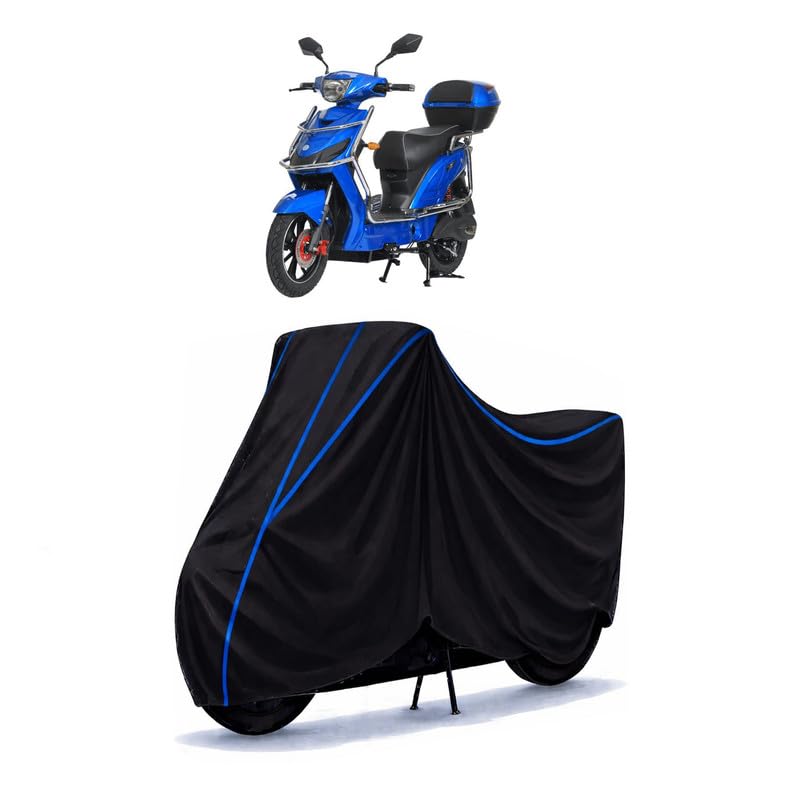 Image of Scooty Cover Water Resistant for Avan Xero Plus | Universal Scooter & Bike Cover | Heavy Duty UV Dust, Rain & Scratch Protection | Elastic Fit All Weather Indoor Outdoor | Black with Blue Piping