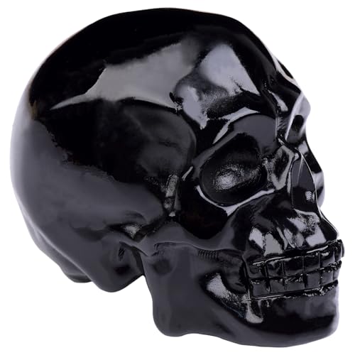 Black Obsidian Crystal Skull, 1.4 Inch Miniature Hand Carved Reiki Healing Pocket Stone, Small Collectible Skull Figurine for Altar Home Office Decor, Crystal Statue Meditation Gift for Men Women