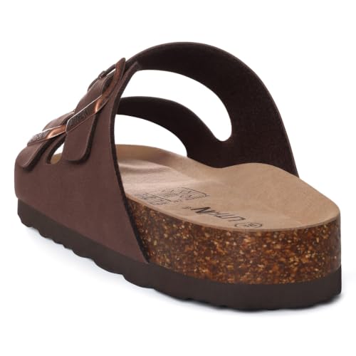 Image of Litfun Unisex Cork Footbed Sandals Summer Slip On Slides for Women Men | Adjustable Buckle, Comfortable Sandals With Arch Support, Beach Casual Style