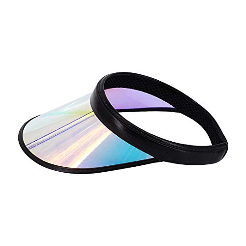 Surkat Women Hologram Transparent Wide Brim Hat Anti-Uv Elasticband Visors(Rose Red) #TOP2