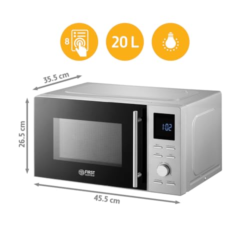 Foto von TZS First Austria - Mikrowelle mit Grill - 2-in-1 Mikrowellenofen - 20 Liter - 700 W Mikrowelle & 800 W Grill - Schnellstart - 8 Programme - LCD-Display - Edelstahl