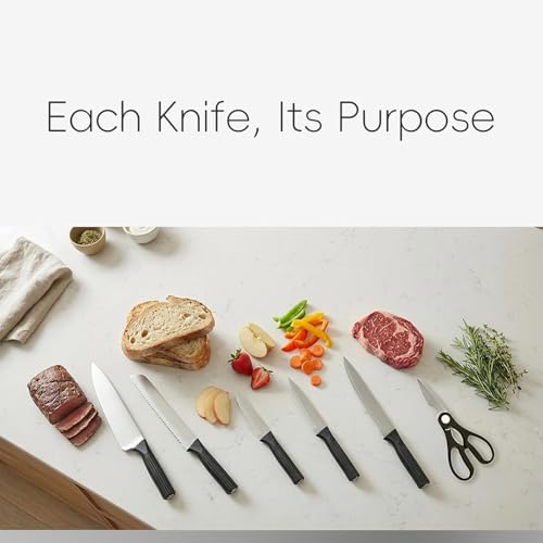 Image of Knife Set, 6-Piece Kitchen Knife Set with Block, High Carbon Stainless Steel Ultra Sharp Kitchen Knives, Wood Grain Handle, Dishwasher Safe Knife Block Set, Black, Mothers Day Gifts (White)