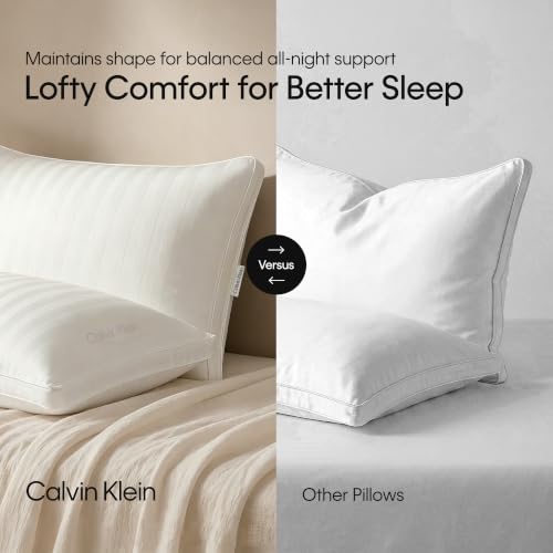 Calvin Klein Hotel Collection Bed Pillows Queen Size Set of 2, Medium Firm | 400 Thread Count Damask Stripe 100% Cotton Cover, Down Alternative Gusseted Pillow for Back, Side & Stomach Sleepers, White - image 5