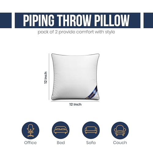Utopia Bedding Throw Pillow Inserts (Pack of 2, White), 12 x 12 Inches Decorative Indoor Pillows for Sofa, Bed, Couch, Cushion Sham Stuffer