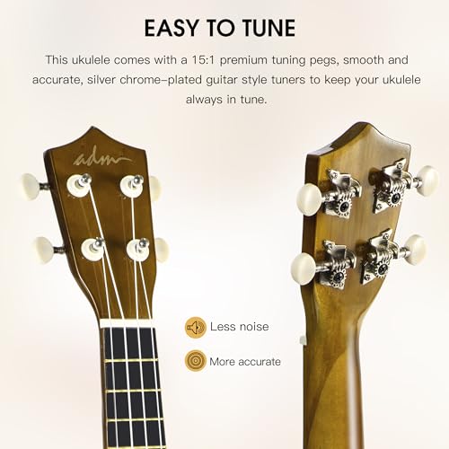 Image of ADM Ukulele for Beginners Hawaiian Wood Ukelele Kit for Kids Adult Student Starter Professional Ukalelee Pack Bundle with Free Lessons Gig Bag Strap Nylon String Tuner (Mocha, 21 Inch)