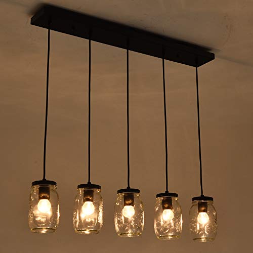 Heircido Mason Jar Pendant Light Fixtures, DIY Mason Jar Chandelier Light, 5-Light Farmhouse Kitchen Island Lighting, Dining Room Lighting Fixtures Hanging