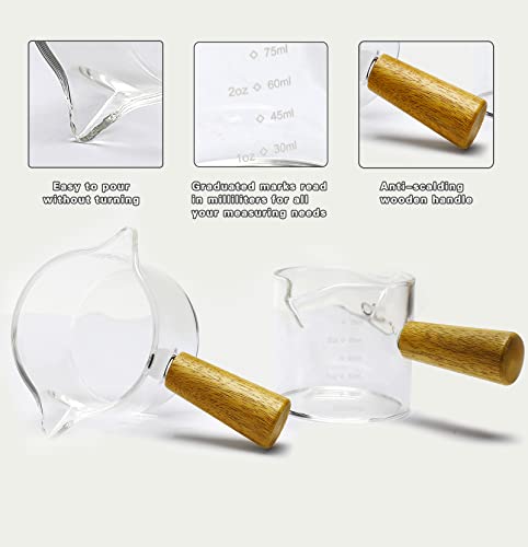 Juego de 2 Vasos Medidores para Espresso con Mango de Madera 100 ml miniatura 3
