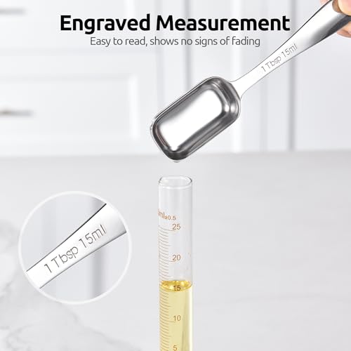 Image of U-Taste Narrow Square Measuring Spoons, Metal Measure Set of 7 with Leveler
