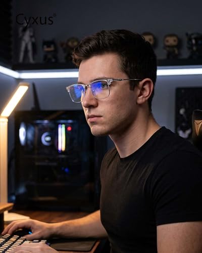 Image of Cyxus Retro Blue Light Glasses Men - Square TR90 Metal Blowline Frame Stylish Trendy for Computer Daily Work 8252