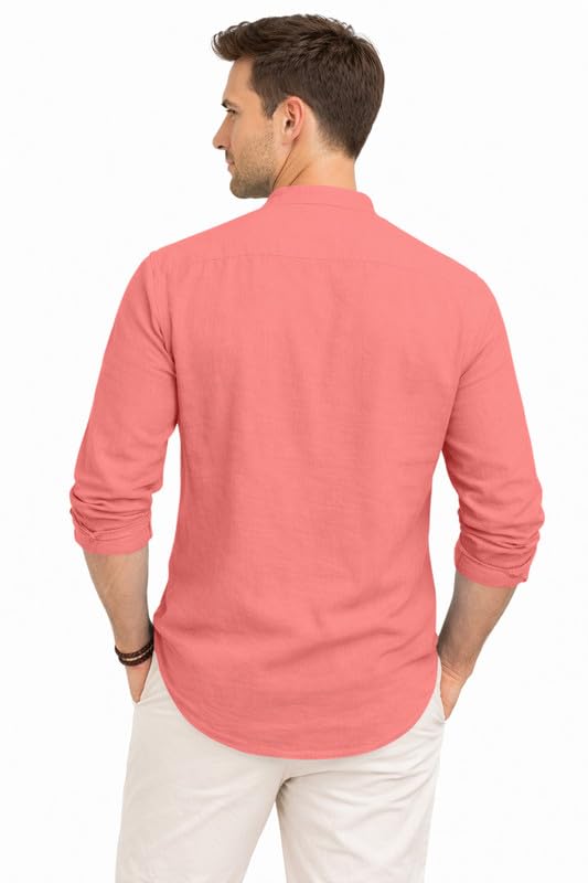 Image of ROYALSCOUT Men's Cotton Polyester Blend Kurta Style Shirt with Mandarin Collar, Half Button Placket, Dual Chest Pockets, Long Sleeve Casual Ethnic Fusion Wear for Office, Festive and Daily Use