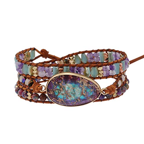 Image of Plumiss Women Boho Handmade Natural Stone Crystal Leather Bead Wrap Bracelets Collection