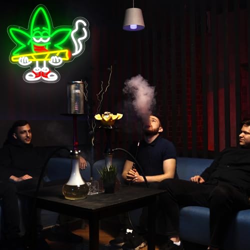 Image of Weed Neon Sign for Wall Decor Cartoon Marijuana Neon Light for Bar LED Weed Sign for Party Bedroom Living Room Game Room Restaurant Decor Birthday Gifts 12.5 * 13.1In(JTD297)