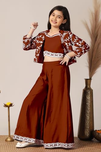 Image of Fashion Dream Girl's Silk Blend Ethnic Top and Palazzo Set |Kids Salwar Suit Set|Indo Western Set