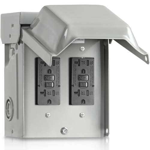 WILAWELS Outdoor Outlet Box, Waterproof Outdoor Electrical Outlet Box, Dual 20 Amp WRTR GFCI Receptacles, 3R Enclosure, Weatherproof Outdoor Receptacle Box for Yard Outside, ETL Listed H04OB06