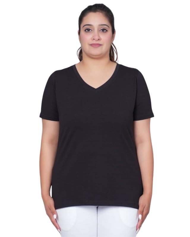 V-Neck Cotton Half Sleeves Tshirt for Women | Stretchable Regualr Fit Solid Cotton Tshirts | Casual Half Sleeves Tshirts for Women Office Wear | Solid Round Neck Tshirt-image-30