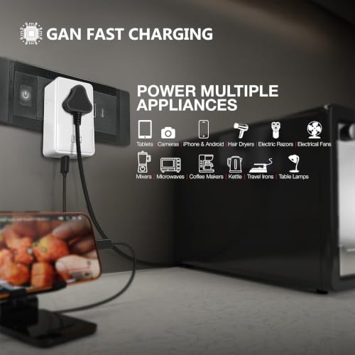 Image of MX 70W 3-in-1 Universal Travel Adapter with Indian Plug, GaN USB-C PD Fast Charger, Dual USB-C Ports, 2500W Universal Socket for Mobile, Laptop, MacBook, iPhone, Samsung, Tablet, Home & Office