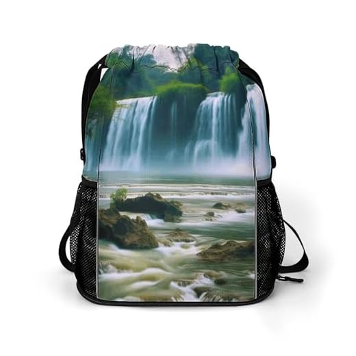 Bolso para cinto esportivo, estampa de cenário de cachoeira, bolsa de separação seca e molhada, bolsa com cordão, bolsa de viagem, bolsa esportiva, estilo, 45,5 x 41,5 x 36 cm, mochilas de viagem