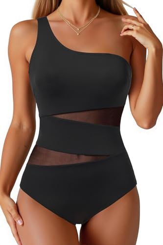 Tempt Me Women One Shoulder One Piece Swimsuits Full Coverage Cutout Mesh Sexy Bathing Suits Tummy Control Swimwear4