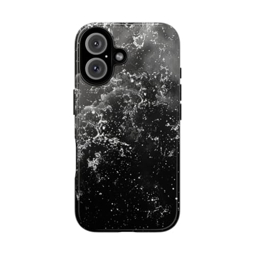 Coque rigide iPhone 16 galaxie blanche et noire finition brillante premium
