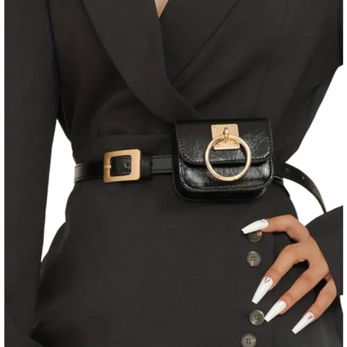 Women Holographic Waist Belt with Mini Purse Y2K PU Leather Belts Dresses for Jeans Pants