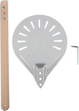 8-inch Perforated Metal Pizza Peel with Wooden Handle, Thickened Flat round Paddle for Oven Baking, Portable Pizza Turning Shovel for Home and Commercial Use