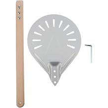 8-inch Perforated Metal Pizza Peel with Wooden Handle, Thickened Flat round Paddle for Oven Baking, Portable Pizza Turning Shovel for Home and Commercial Use
