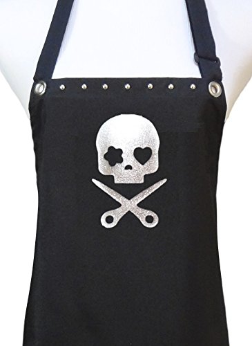 Trendy Salon Aprons Waterproof Hair Stylist Apron, Silver Glitter Skull