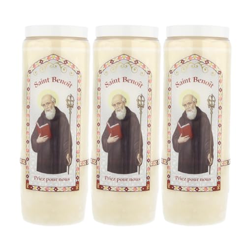 Set of 3 Novenas of Saint Benedict with Prayers – Novena Candle – Christian Worship in Vegetable Wax