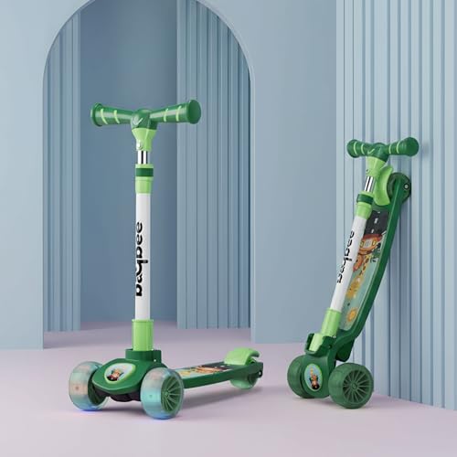Image of Baybee Kitty Kick Scooter for Kids | Foldable 3 Wheel Kid Scooter with 4 Height Adjustable Handle & Brake | Skate Scooters with LED PU Wheels | Runner Scooters for Kids 3 to 10 Years Boys Girl (Green)