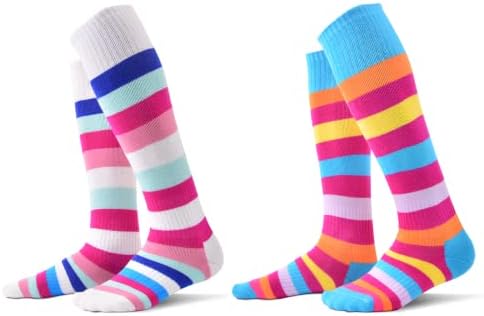 NEDLEDK Ski Socks Kids Winter Warm Thermal Snow Socks, (2 Pairs or 3 Pairs) Skiing Snowboarding Skating for Boys and Girls (Pink+White, Middle)