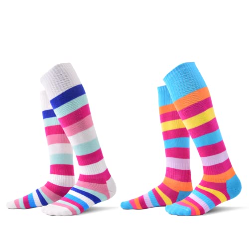 Nedledk Ski Socks Kids Winter Warm Thermal Snow Socks, (2 Pairs Or 3 Pairs) Skiing Snowboarding Skating For Boys And Girls (Pink+White, Middle) #TOP8