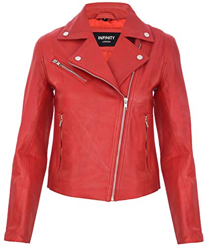 Veste de Mode Zippée Ancien en Cuir Véritable pour Femme, Véritable Rouge 3XL