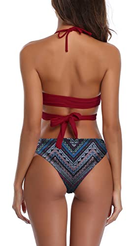 image for SHEKINI Womens Bathing Suits Push Up Halter Bandage Bikini Floral Prin