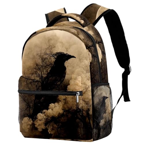 Sac à dos corbeau noir pour école et voyage, grand sac décontracté multicolore