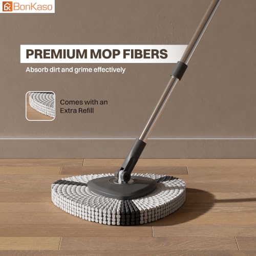 Image of BonKaso Turbo Spin Mop with Bucket Set, 360 Degree Microfiber Floor Cleaning Mop and Pocha, Stainless Steel Wringer, Adjustable Steel Handle, Big Wheels and Drain Valve for Tiles and Marble