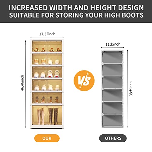 Image of CIMLORD 6-Tier Foldable Shoe Rack Organizer with Doors, 12 Pairs, White | Collapsible Narrow Plastic Shoe Cabinet Storage, Fits Boots&Sneakers, Stackable with Lids, Easy Assembly, for Closet&Entryway