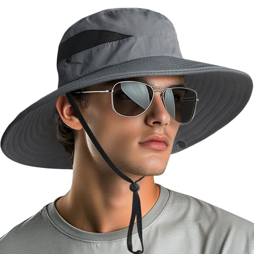 NPQQUAN Sun Hats for Men Women Wide Brim UPF 50+ UV Protection Bucket Hat Safari Hiking Fishing Hats Darkgray