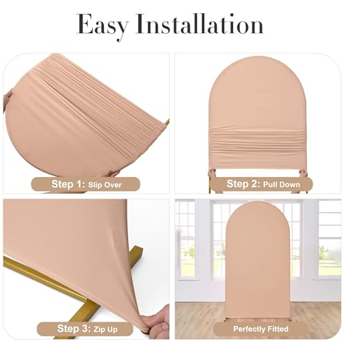 Image of Nude Arch Backdrop Cover Set of 2 (7.2ft & 6ft), Chiara Arch Cover Wrinkle-Free Spandex Arch Cover for Wedding Birthday Party Baby Shower Bridal Shower Ceremony Banquet Fabric Backdrop (No Stand)