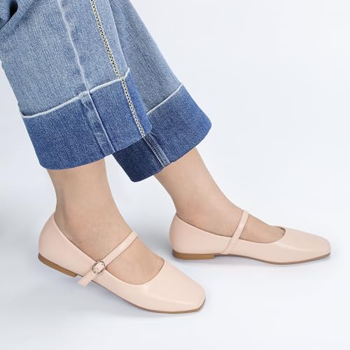 Image of Women's Mary Jane Shoes, Ballet Flats for Women, Square Toe Shoes for Women | Comfortable Dressy Adjustable Buckle Strap for Work Office business Casual, Memory Foam PU Sole Slip Resistant Wedding Party