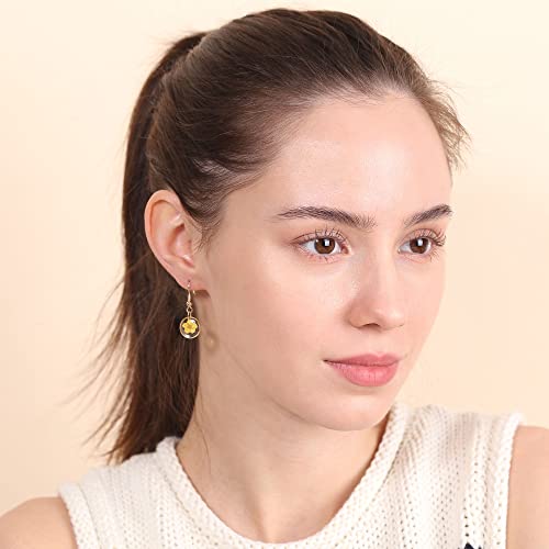 BONALUNA Pressed Flower Yellow Gold Plated Circle Dangle Drop Earrings2