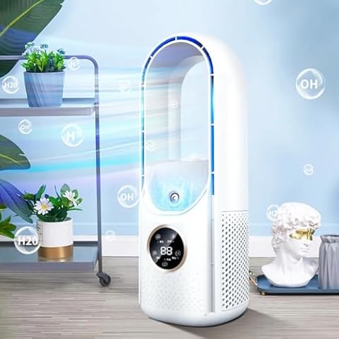 Portable Air Conditioner Fan, 9.8In Mini Leafless Fan, Rechargeable Evaporative Air Conditioner Fan,USB Multifunctional Timing Conditioning Fan for Home Office Room (White) Cover